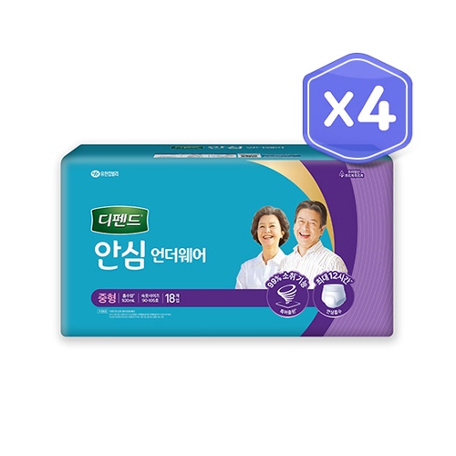 디펜드 남녀공용 안심 언더웨어 중형(18매)/대형(16매)x4개