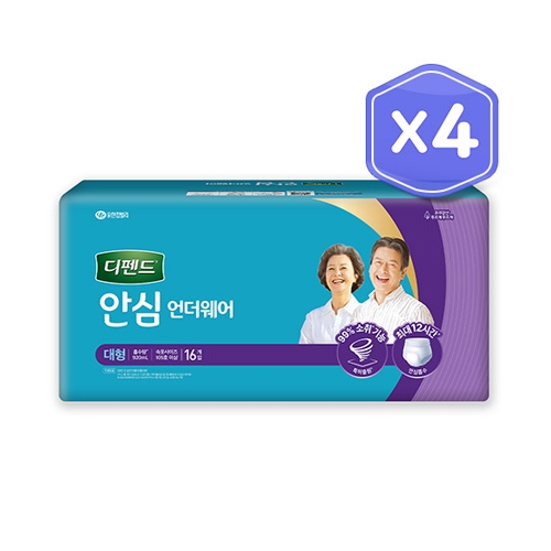 디펜드 남녀공용 안심 언더웨어 중형(18매)/대형(16매)x4개