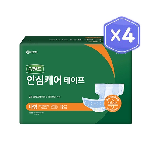 디펜드 남녀공용 안심케어 테이프 대형(18매)/특대형(16매)x4개